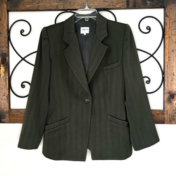 Armani Collezioni Italian Wool Olive Career Dark Academia Blazer Jacket SZ M - Picture 2 of 15